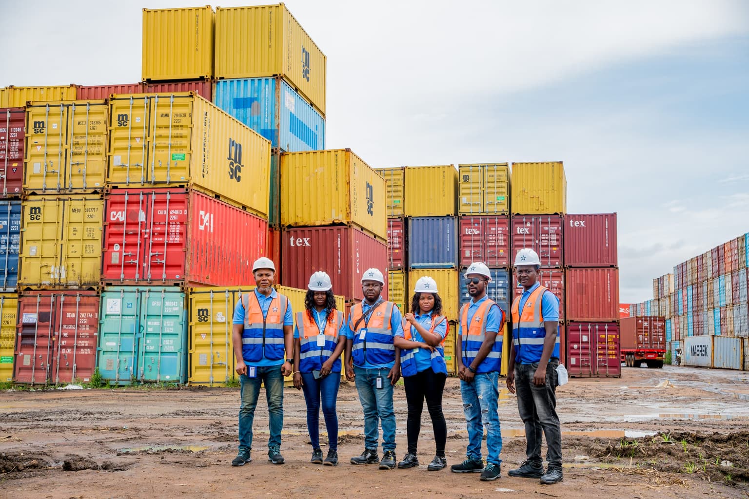 Nexus Logistics staff at the Freetown container yard